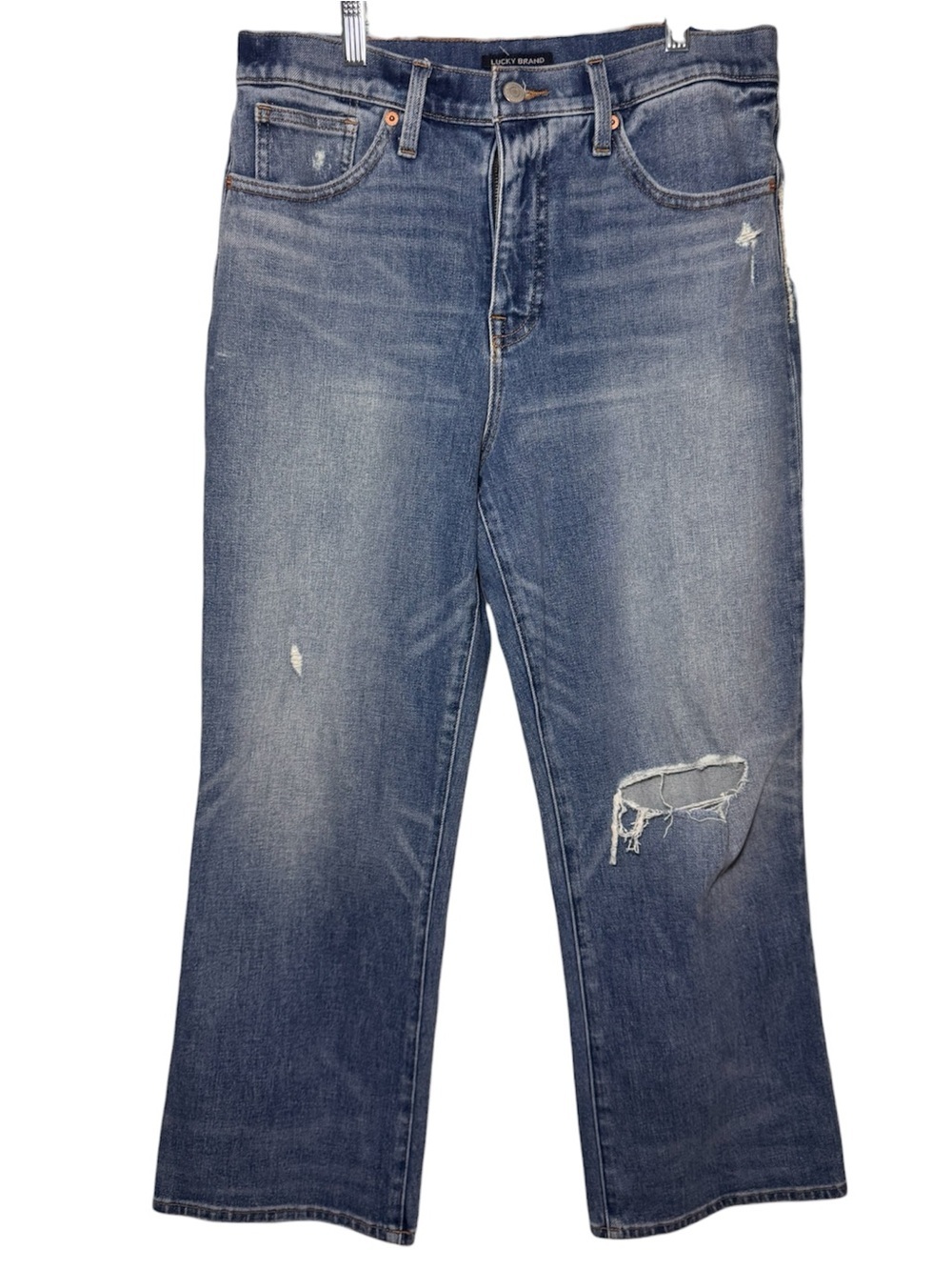 Lucky Brand High-Rise Crop Mini Boot Jeans Blue Distressed Women's Size 12